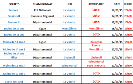 Programme des 17 et 18 janvier 2015
